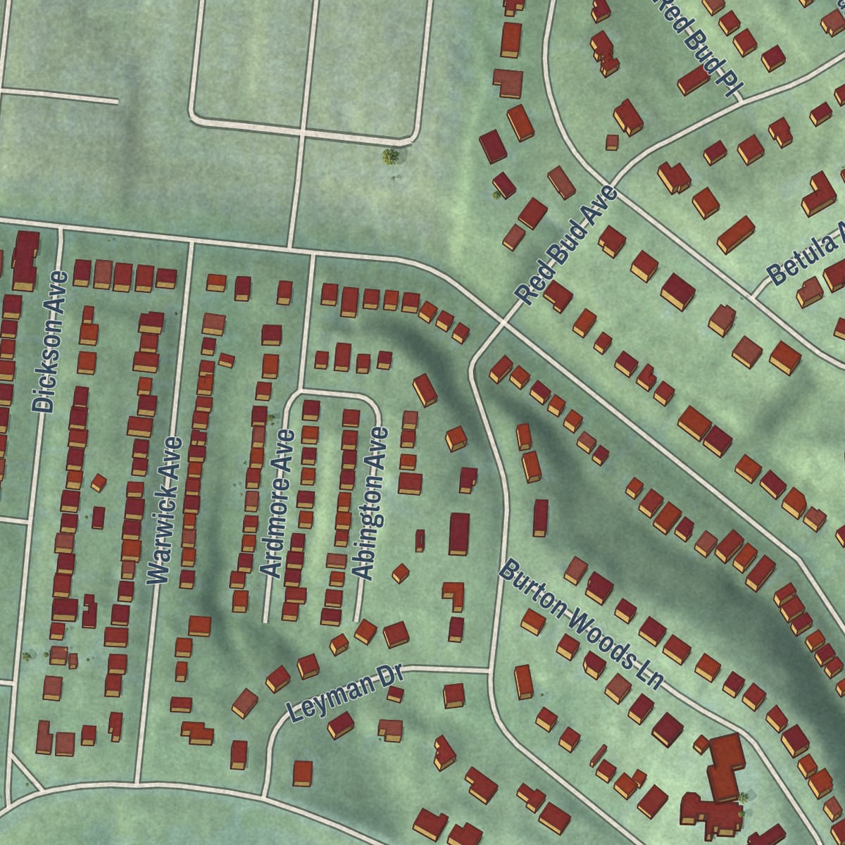 Second close-up of the map of North Avondale, Ohio print showing more streets and buildings