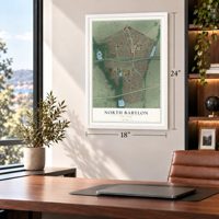 North Babylon, New York map, 18 x 24 inch print in a white frame in a home office