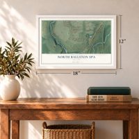 North Ballston Spa, New York map, 12 x 18 inch print in a white frame in an entryway