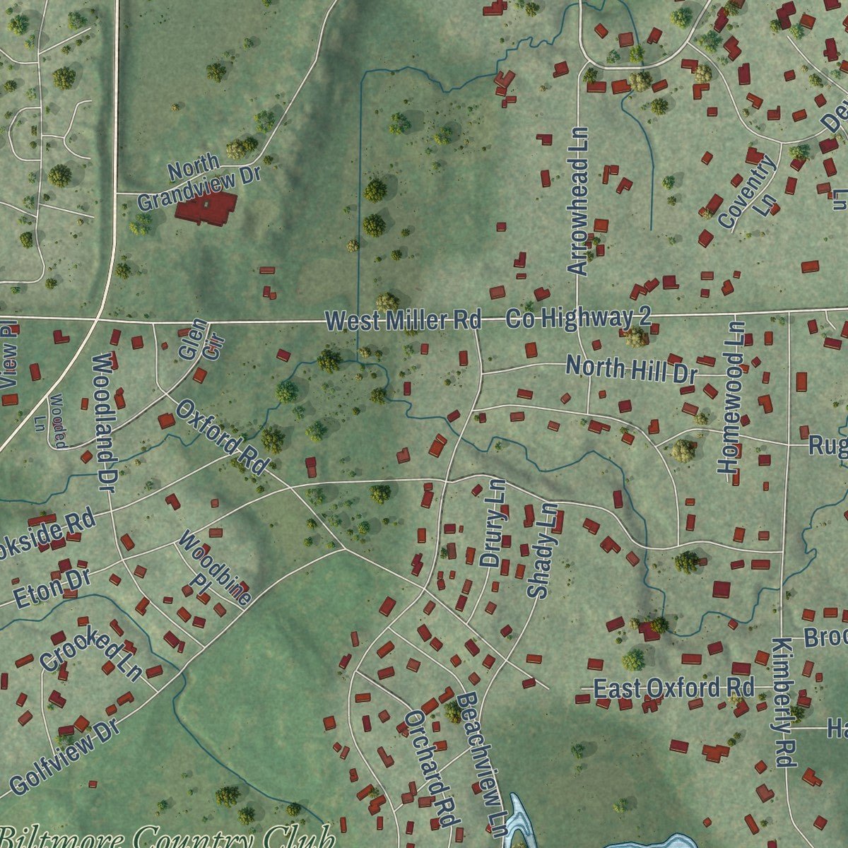 Second close-up of the map of North Barrington, Illinois print showing more streets and buildings