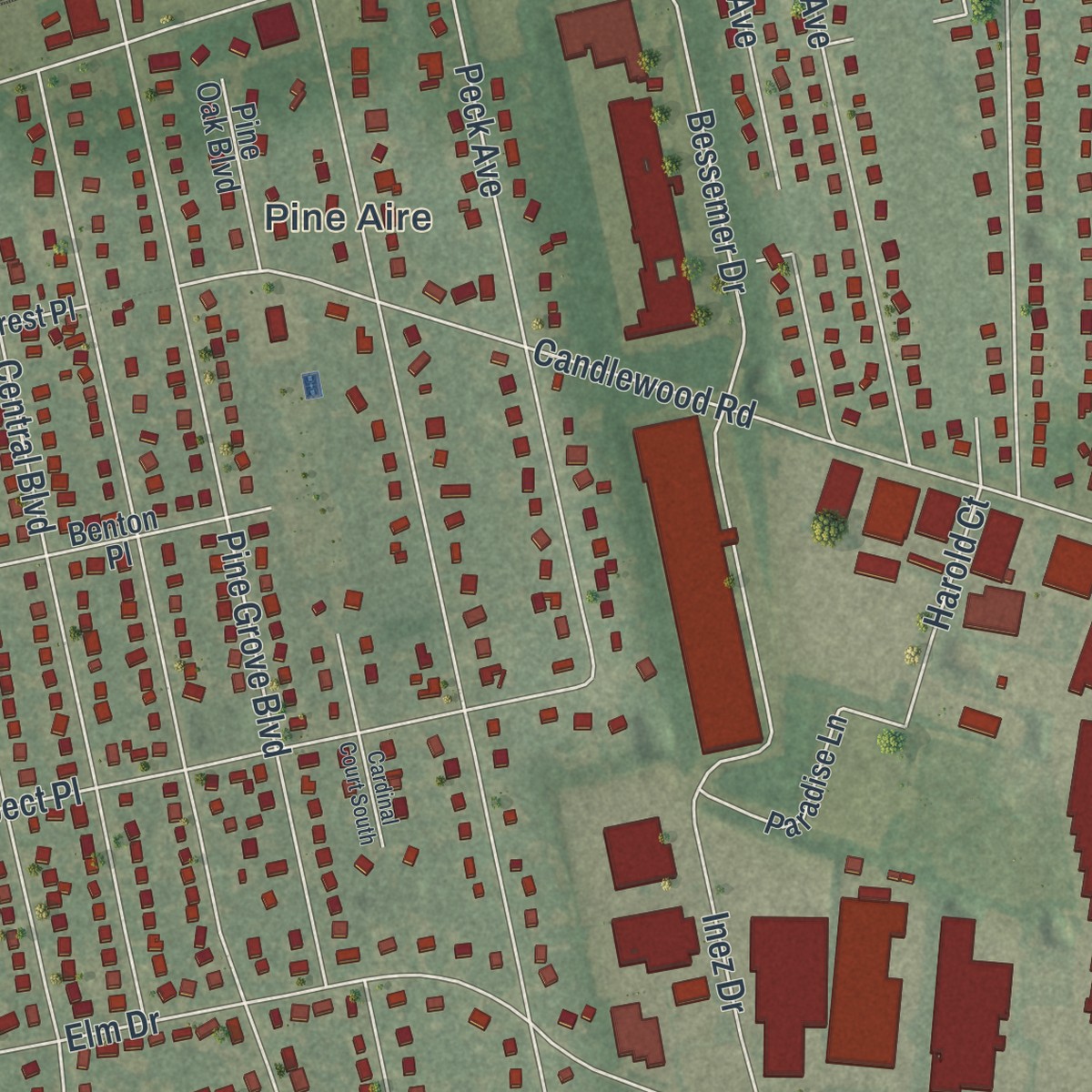 Second close-up of the map of North Bay Shore, New York print showing more streets and buildings