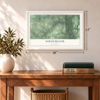 North Beaver, Pennsylvania map, 12 x 18 inch print in a white frame in an entryway