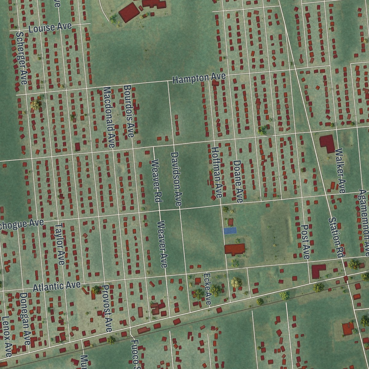 Second close-up of the map of North Bellport, New York print showing more streets and buildings