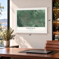 North Bend, Washington map, 18 x 24 inch print in a white frame in a home office