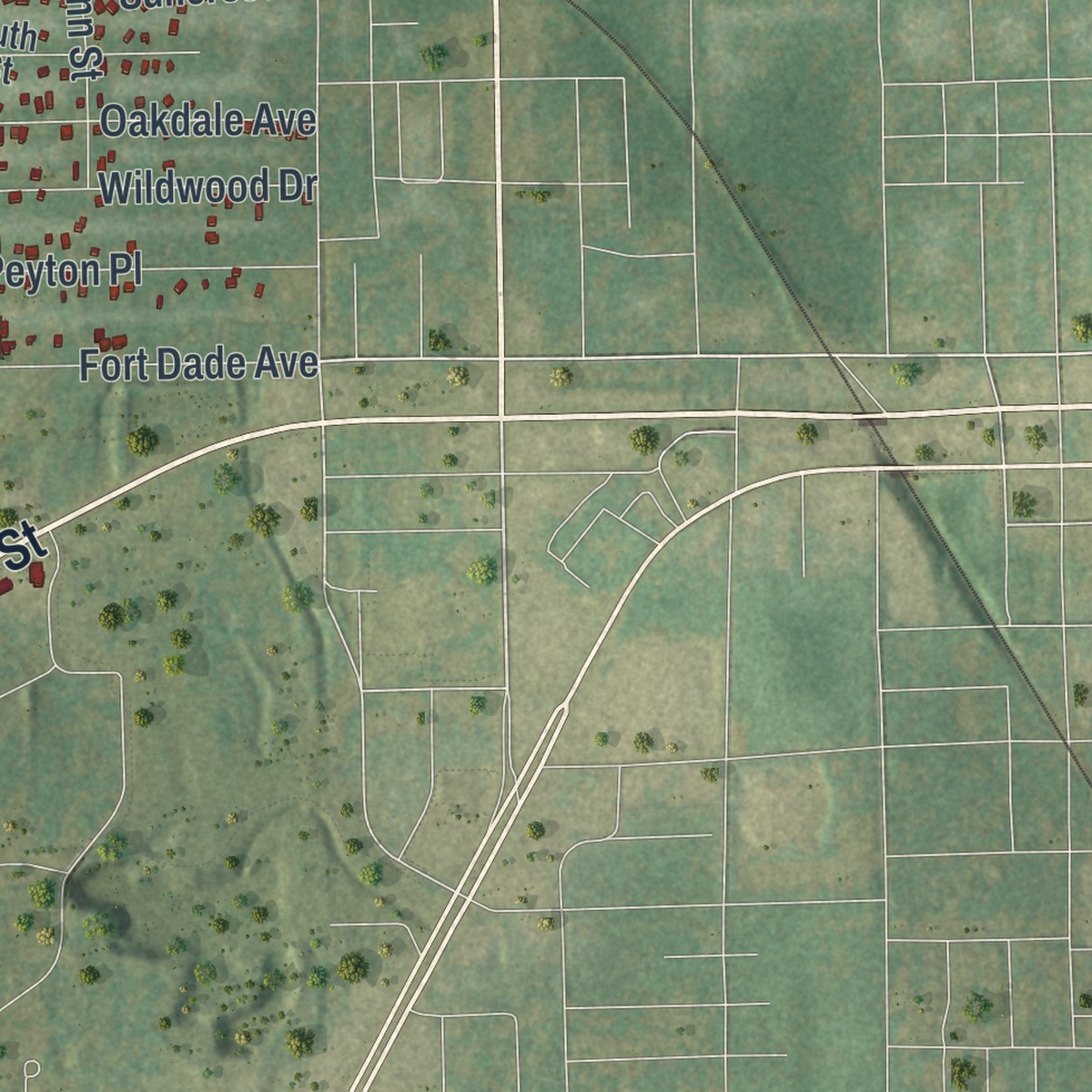 Second close-up of the map of North Brooksville, Florida print showing more streets and buildings