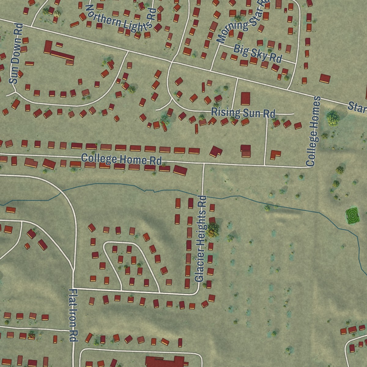 Second close-up of the map of North Browning, Montana print showing more streets and buildings