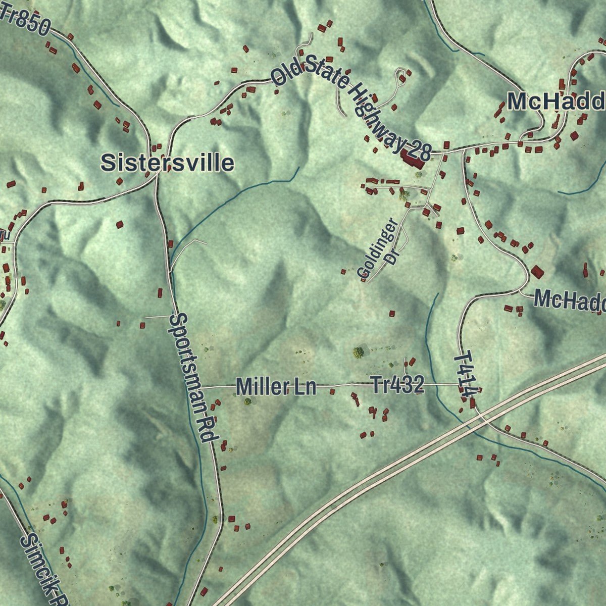 Second close-up of the map of North Buffalo, Pennsylvania print showing more streets and buildings