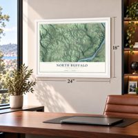 North Buffalo, Pennsylvania map, 18 x 24 inch print in a white frame in a home office