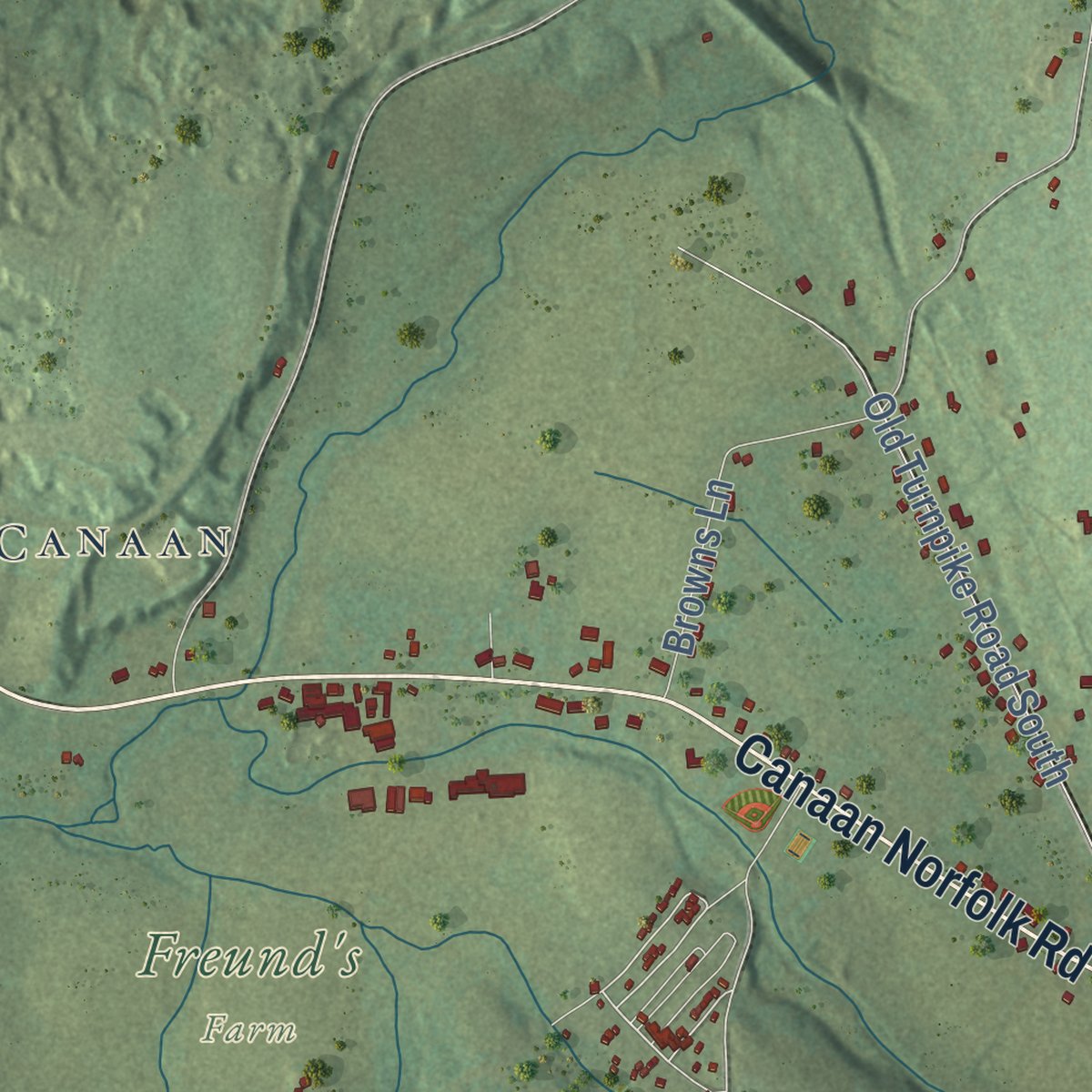 Second close-up of the map of North Canaan, Connecticut print showing more streets and buildings