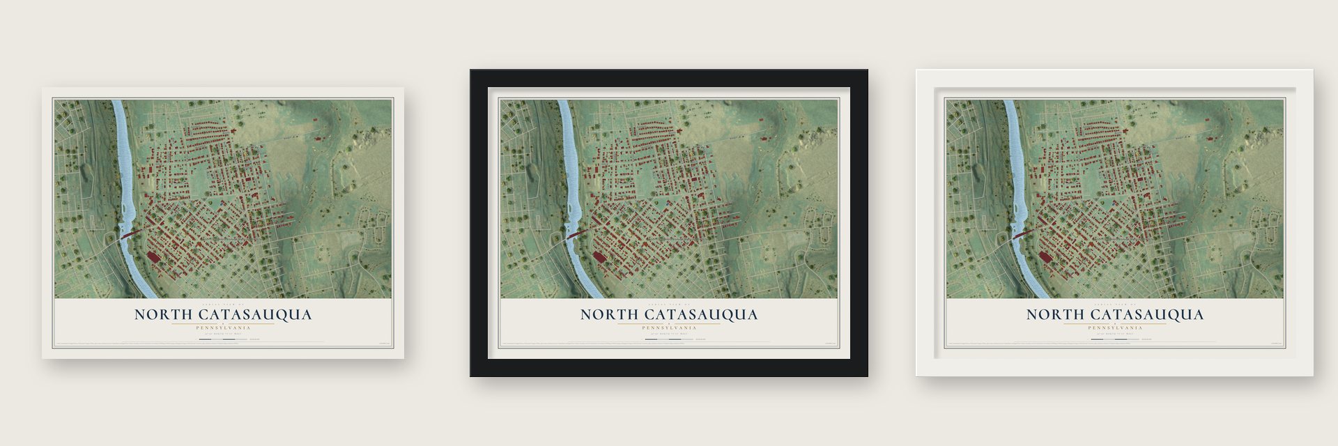 North Catasauqua, Pennsylvania map unframed, in a black wood frame and in a white wood frame