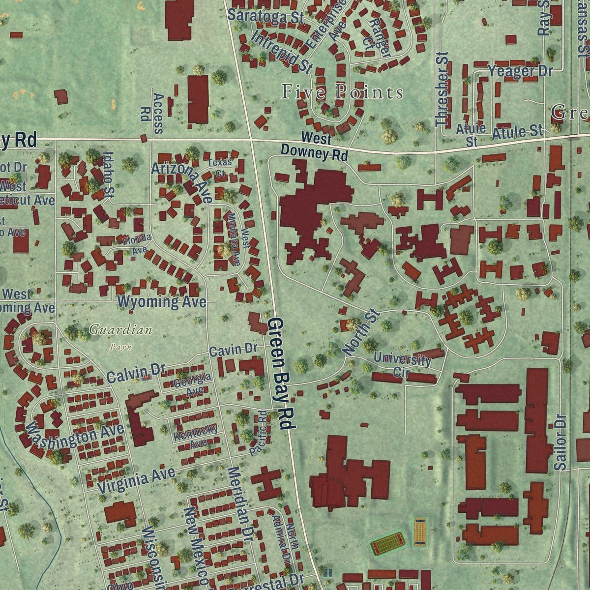 Second close-up of the map of North Chicago, Illinois print showing more streets and buildings