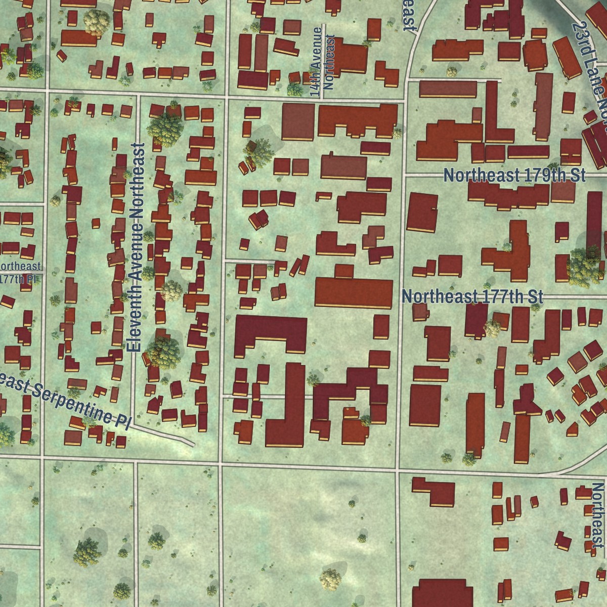 Second close-up of the map of North City, Washington print showing more streets and buildings