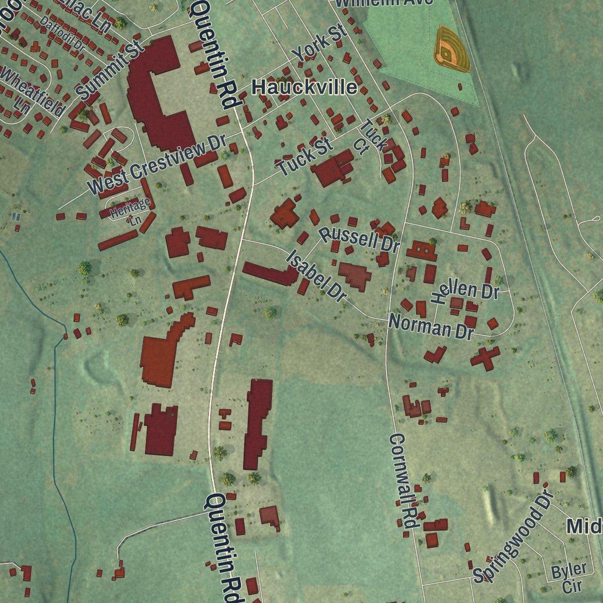 Second close-up of the map of North Cornwall, Pennsylvania print showing more streets and buildings