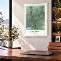 North East, Maryland map, 18 x 24 inch print in a white frame in a home office