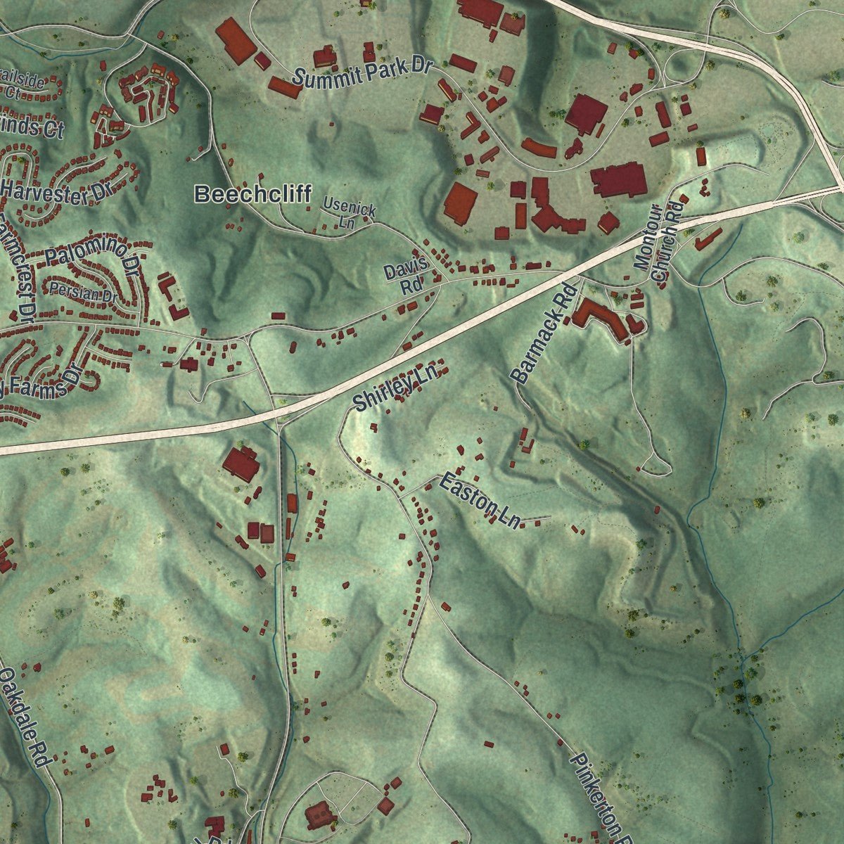Second close-up of the map of North Fayette, Pennsylvania print showing more streets and buildings
