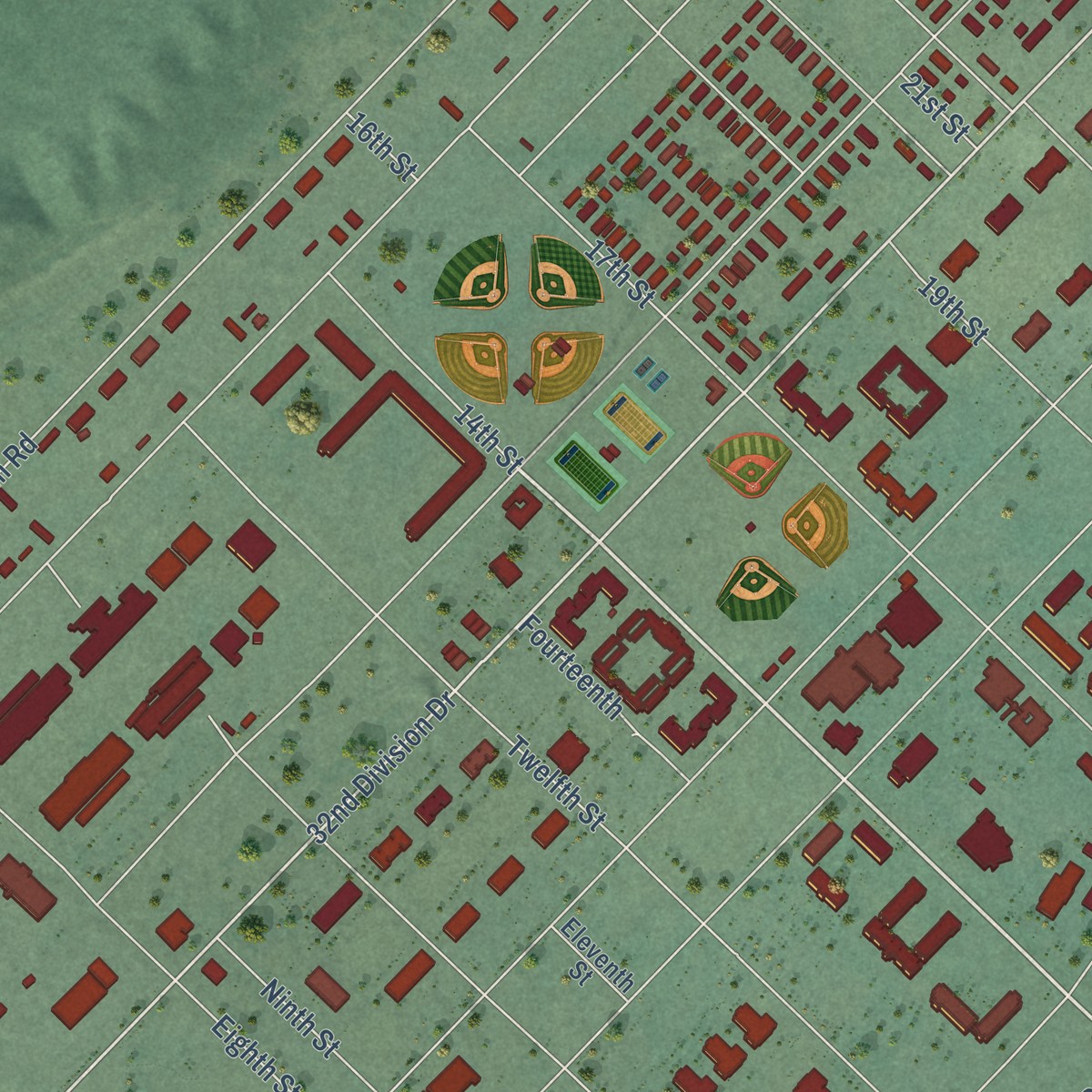 Second close-up of the map of North Fort Lewis, Washington print showing more streets and buildings