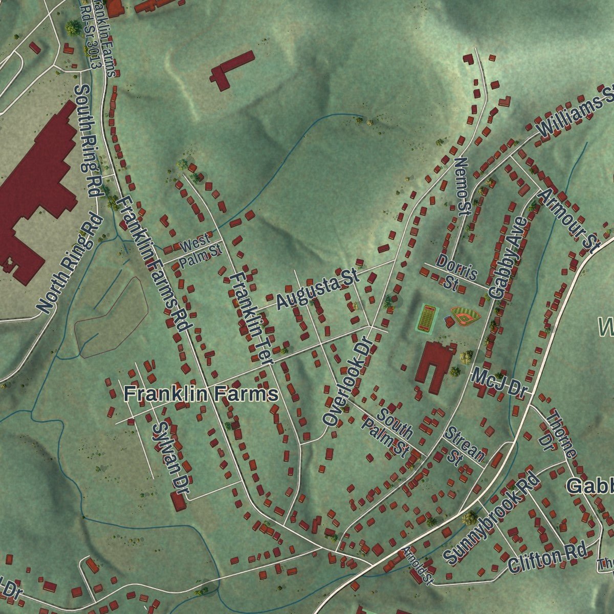 Second close-up of the map of North Franklin, Pennsylvania print showing more streets and buildings