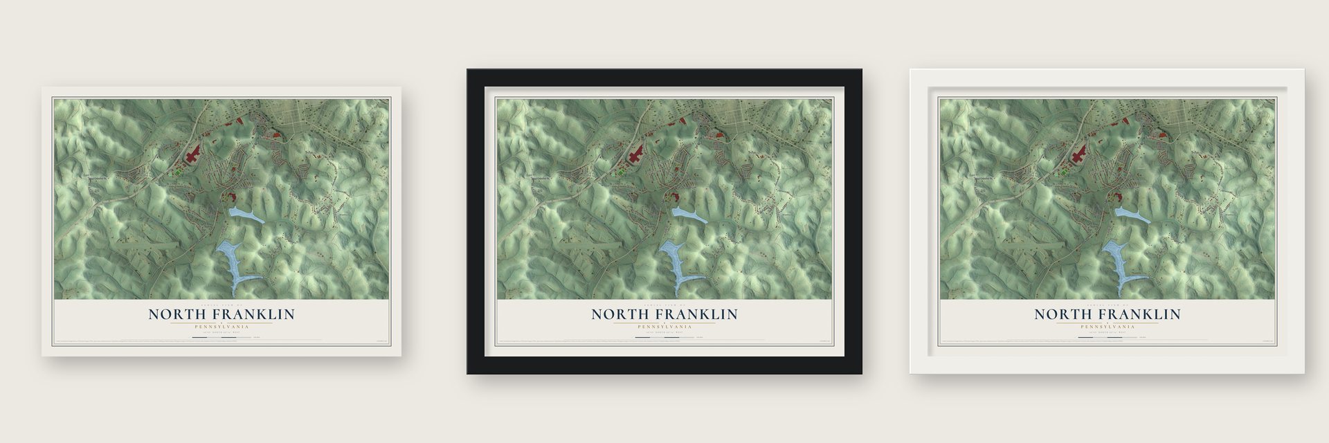North Franklin, Pennsylvania map unframed, in a black wood frame and in a white wood frame