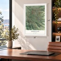 North Gate, California map, 18 x 24 inch print in a white frame in a home office