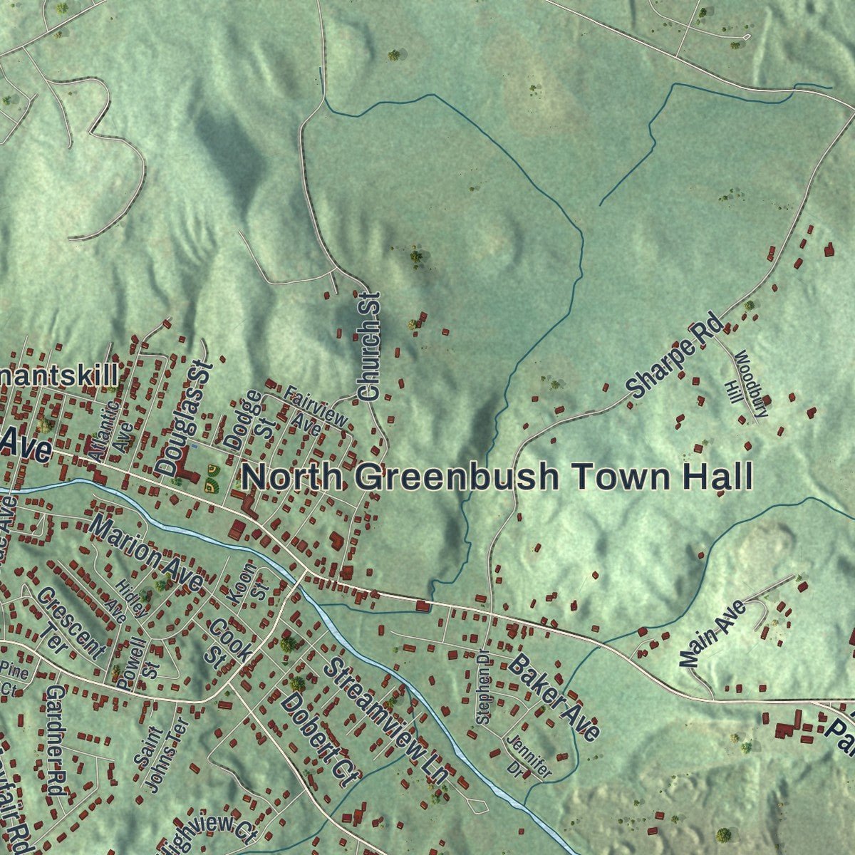 Second close-up of the map of North Greenbush, New York print showing more streets and buildings