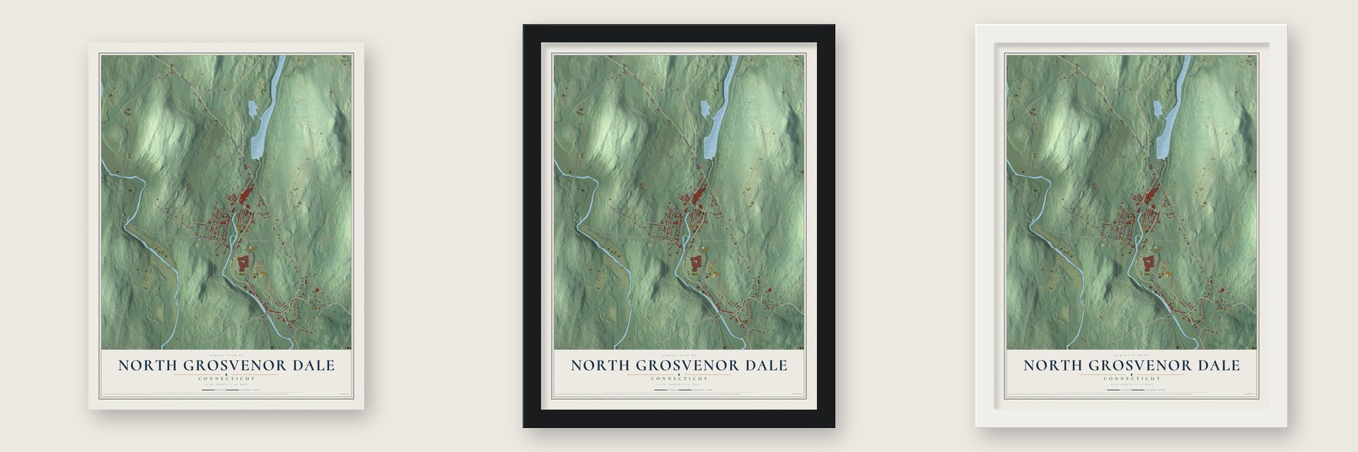 North Grosvenor Dale, Connecticut map unframed, in a black wood frame and in a white wood frame