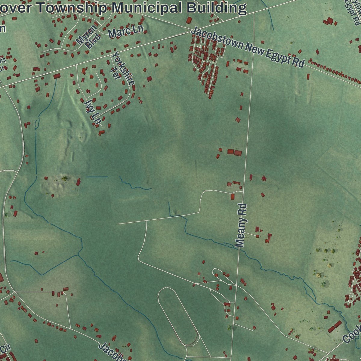 Second close-up of the map of North Hanover, New Jersey print showing more streets and buildings