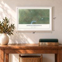 North Hartsville, South Carolina map, 12 x 18 inch print in a white frame in an entryway