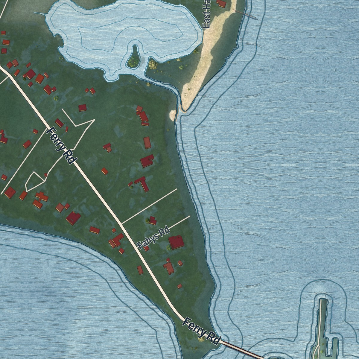 Second close-up of the map of North Haven, New York print showing more streets and buildings