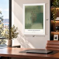 North Henderson, Illinois map, 18 x 24 inch print in a white frame in a home office