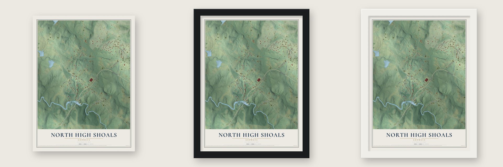 North High Shoals, Georgia map unframed, in a black wood frame and in a white wood frame