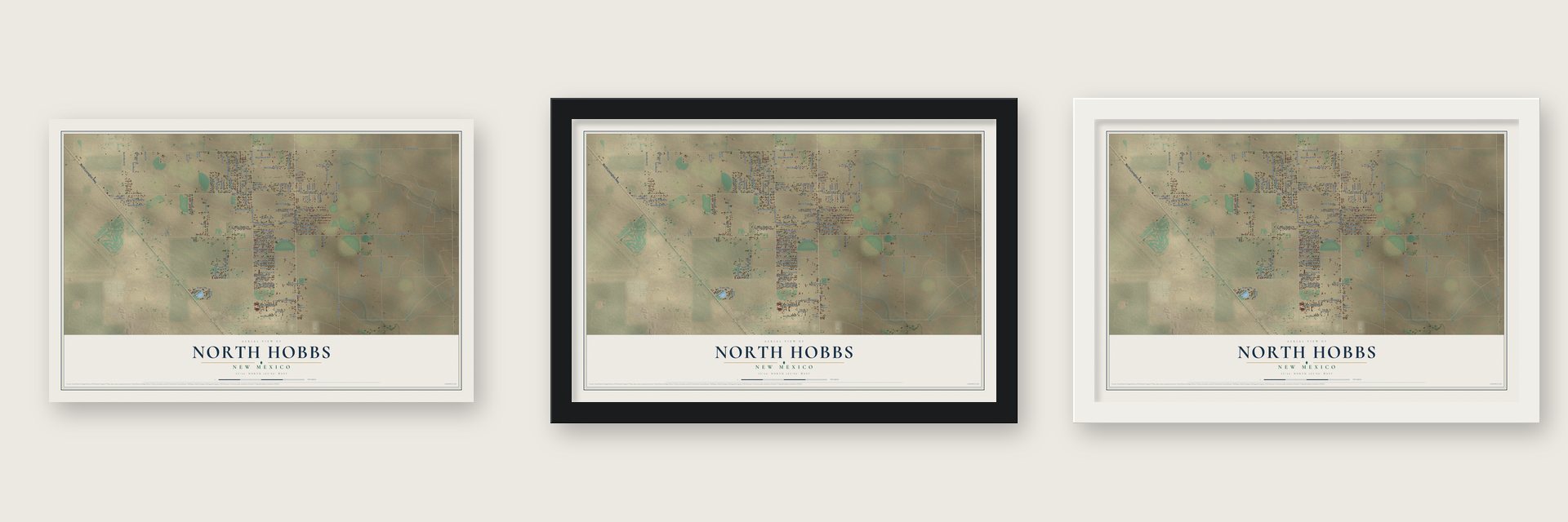 North Hobbs, New Mexico map unframed, in a black wood frame and in a white wood frame