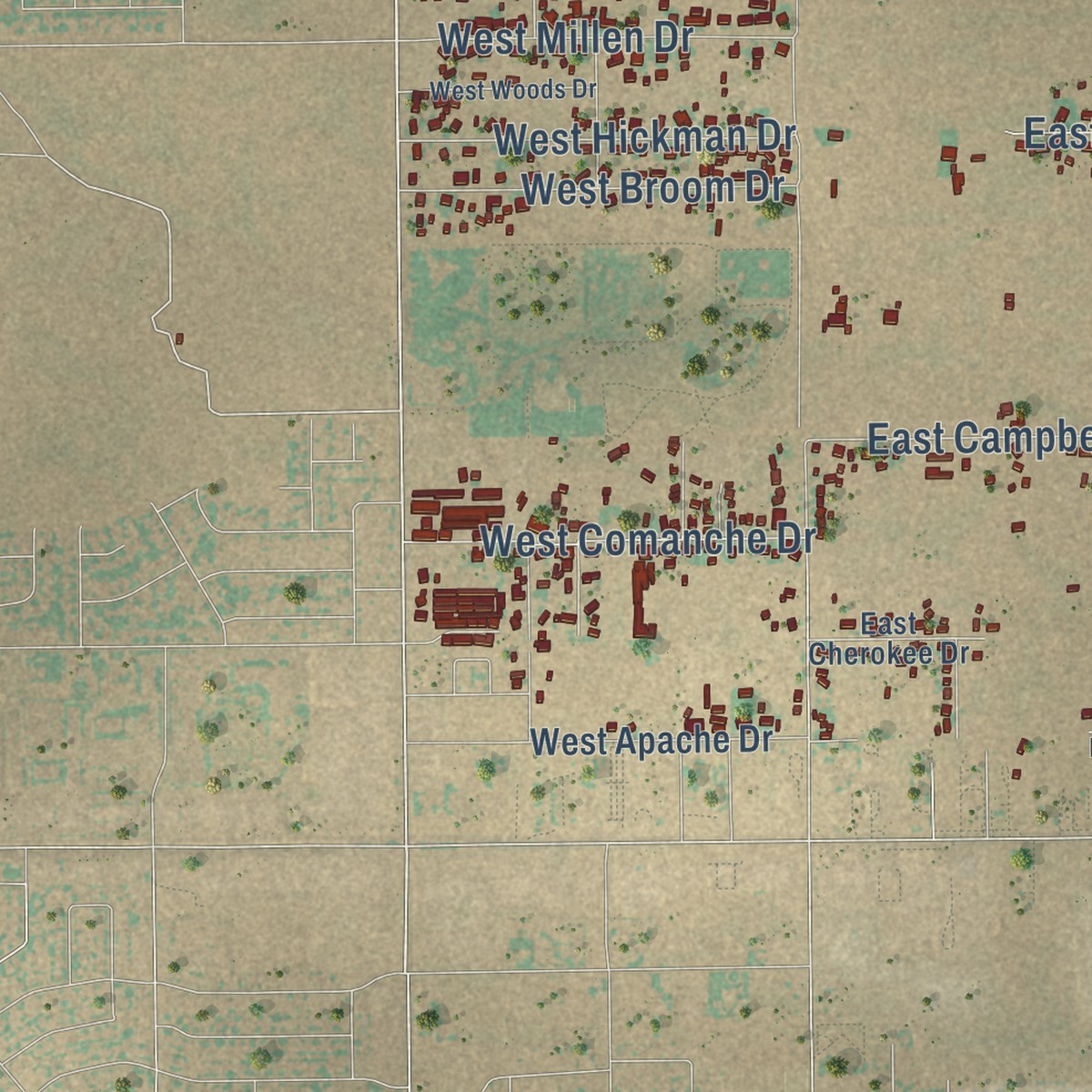 Second close-up of the map of North Hobbs, New Mexico print showing more streets and buildings
