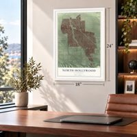 North Hollywood, California map, 18 x 24 inch print in a white frame in a home office