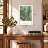 North Irwin, Pennsylvania map, 12 x 18 inch print in a white frame in an entryway
