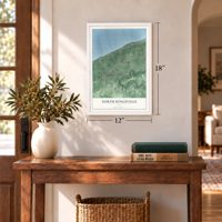 North Kingsville, Ohio map, 12 x 18 inch print in a white frame in an entryway