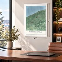 North Kingsville, Ohio map, 18 x 24 inch print in a white frame in a home office