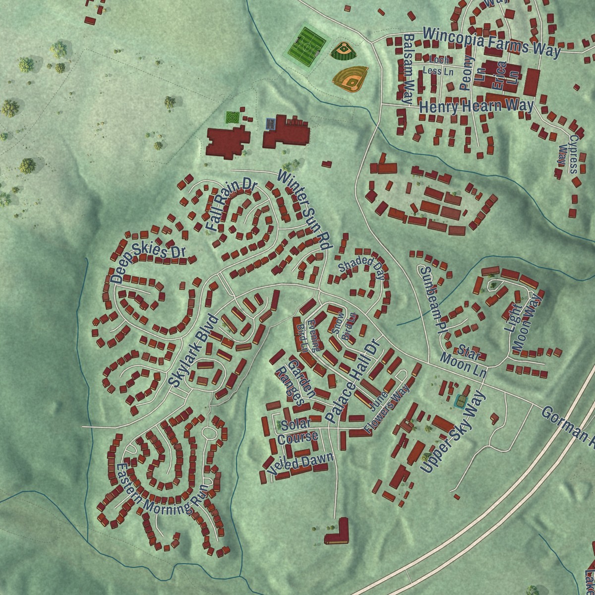 Second close-up of the map of North Laurel, Maryland print showing more streets and buildings