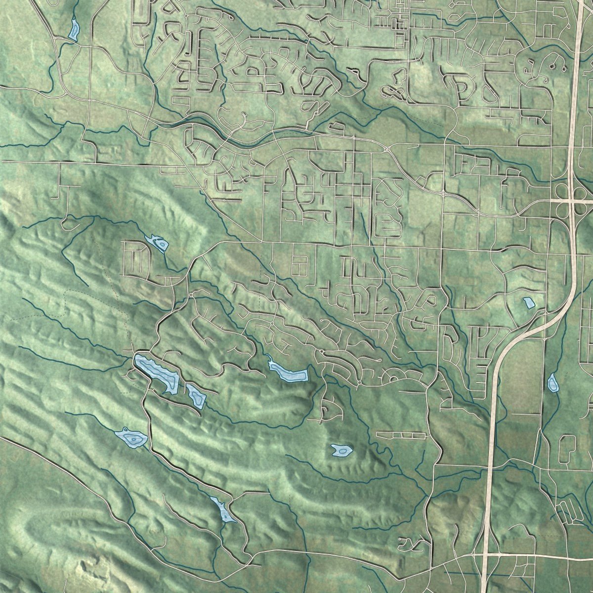 Second close-up of the map of North Little Rock, Arkansas print showing more streets and buildings