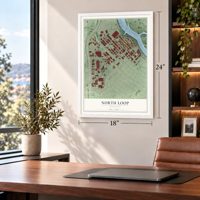 North Loop, Minnesota map, 18 x 24 inch print in a white frame in a home office