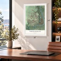 North Mankato, Minnesota map, 18 x 24 inch print in a white frame in a home office