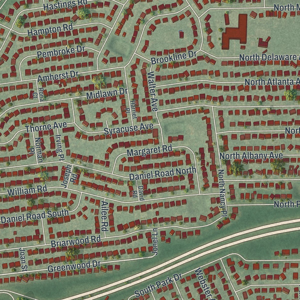 Second close-up of the map of North Massapequa, New York print showing more streets and buildings