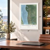 North Merritt Island, Florida map, 18 x 24 inch print in a white frame in a home office
