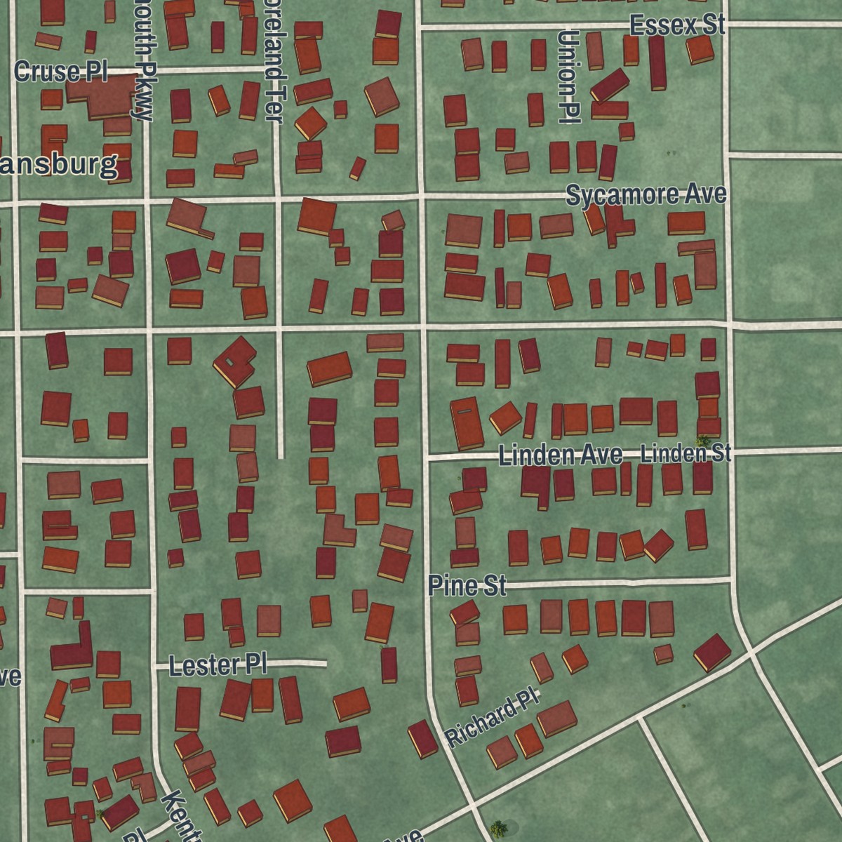 Second close-up of the map of North Middletown, New Jersey print showing more streets and buildings