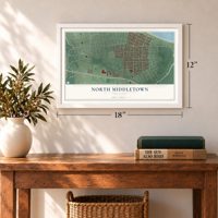 North Middletown, New Jersey map, 12 x 18 inch print in a white frame in an entryway