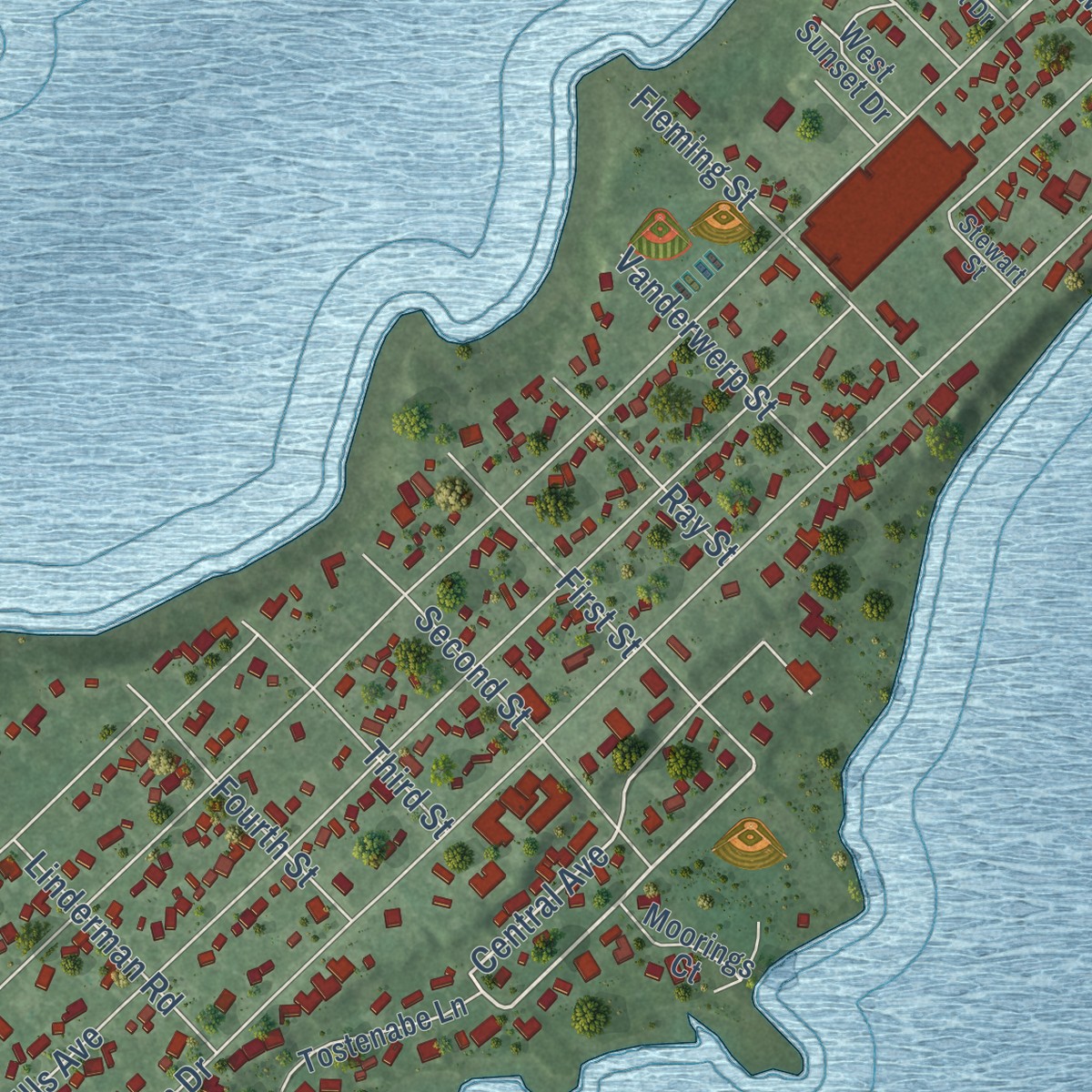 Second close-up of the map of North Muskegon, Michigan print showing more streets and buildings