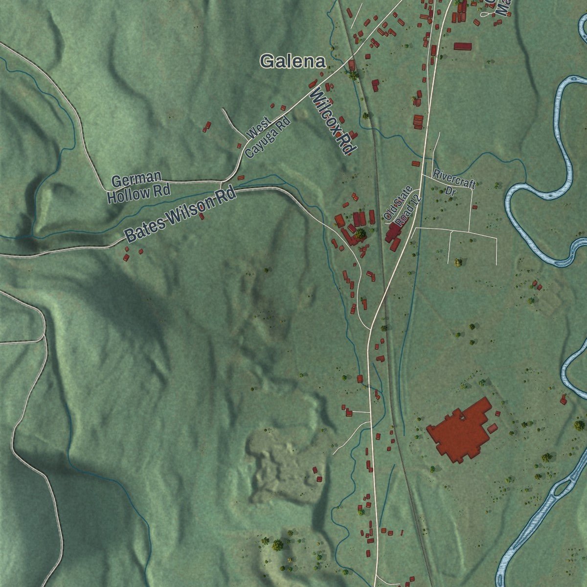 Second close-up of the map of North Norwich, New York print showing more streets and buildings