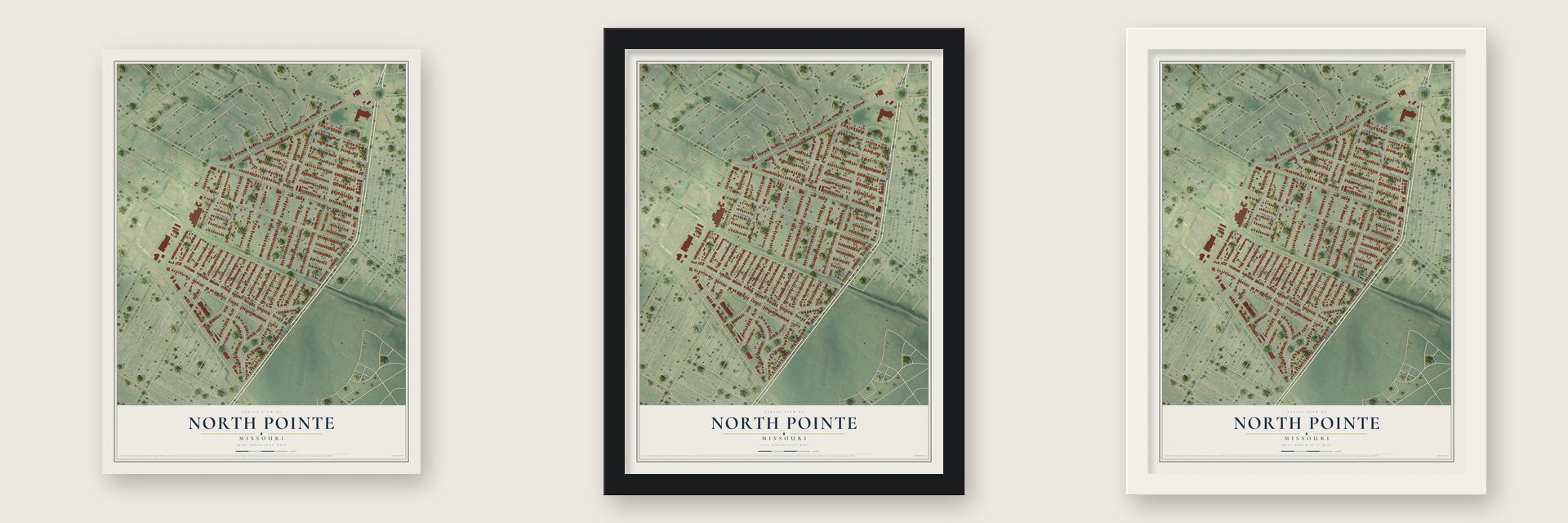 North Pointe, Missouri map unframed, in a black wood frame and in a white wood frame