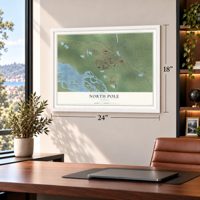 North Pole, Alaska map, 18 x 24 inch print in a white frame in a home office