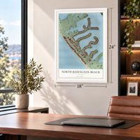 North Redington Beach, Florida map, 18 x 24 inch print in a white frame in a home office