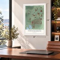 North Richmond, California map, 18 x 24 inch print in a white frame in a home office